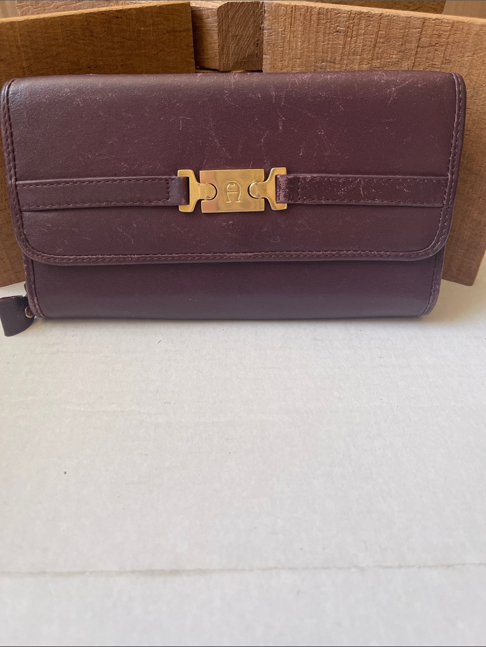 Etienne Aigner Burgundy Leather Wallet with Gold Hardware